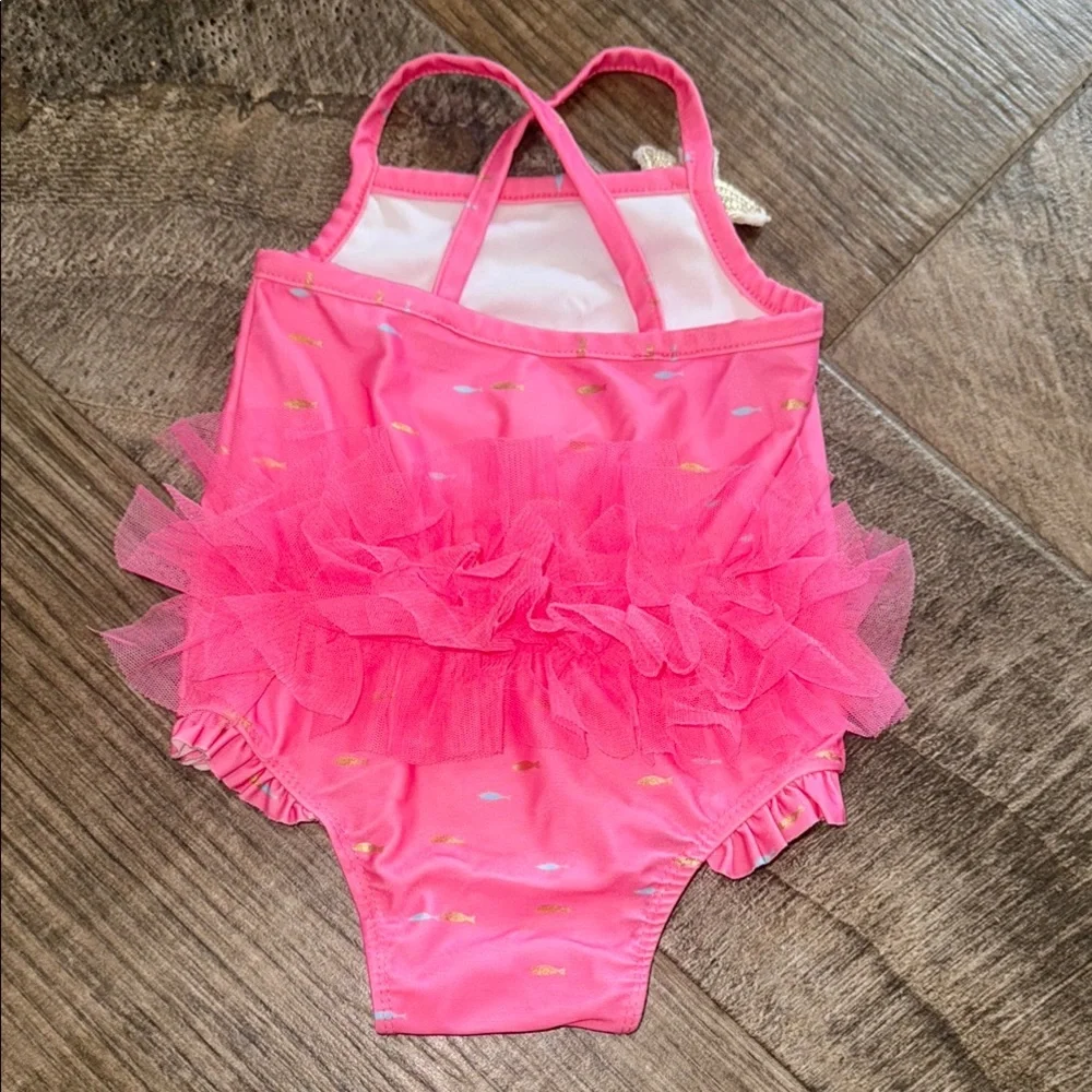 Pink Mermaid Sparkly Little Girls Swimsuit - Picture 3 of 5